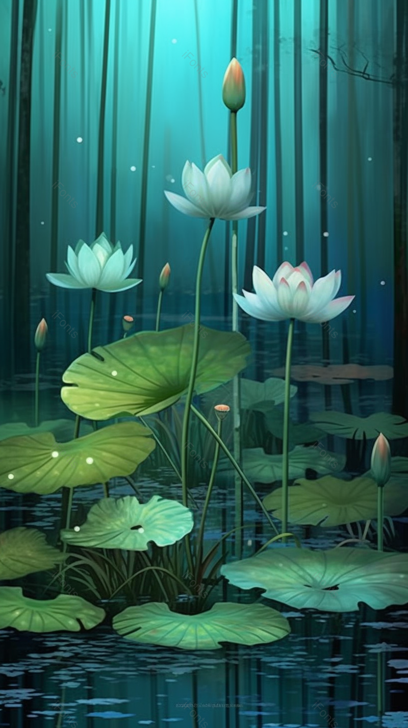 荷花莲花池景色背景插画图,插画/手绘图,插画/手绘图库,插画/手绘图下载,插画/手绘